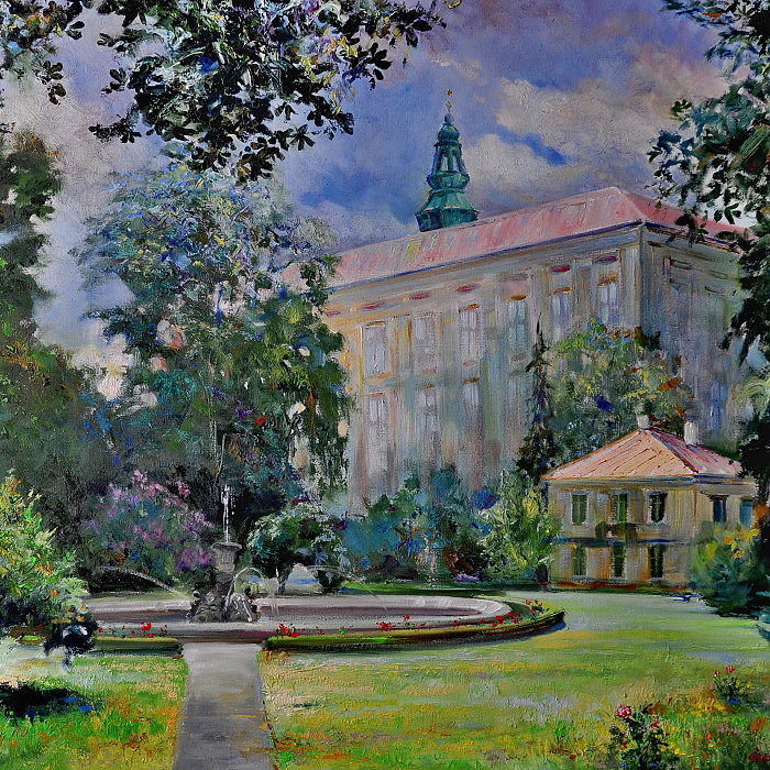 Pohled na zámek s kašnou